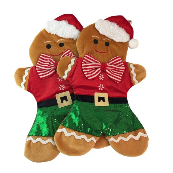 Macys Holiday Lane Gingerbread Man Christmas Stockings Sparkle Sequins NWT - Picture 1 of 8